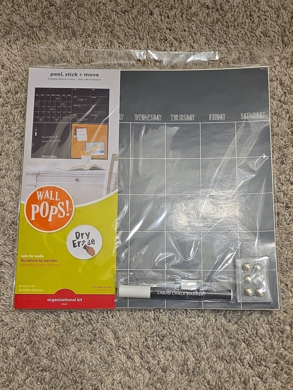 Wall PIP Black Dry Erase Monthly Calendar Peel & Stick Organizational Kit